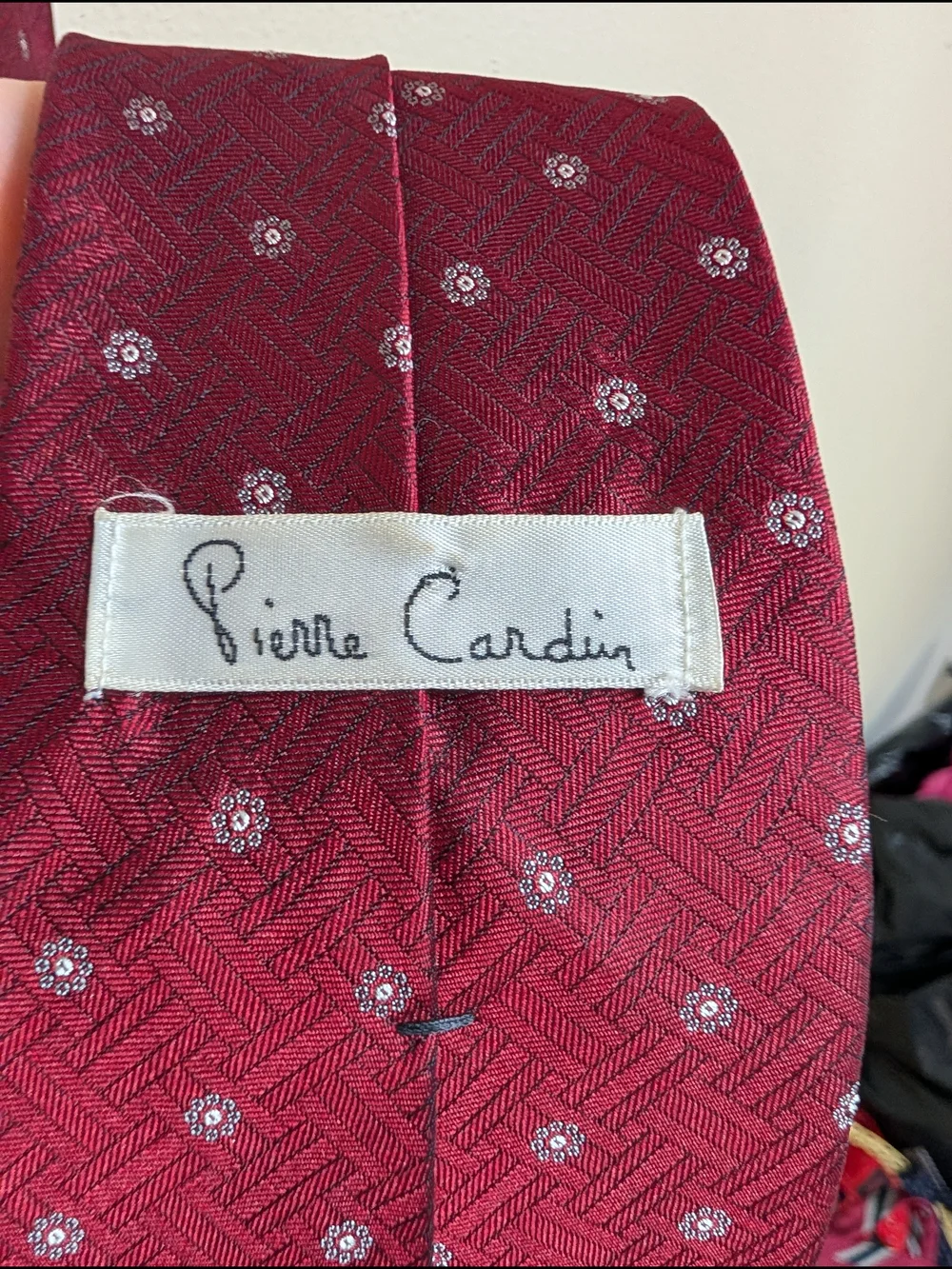 Pierre Cardin‎ Tie Burgundy Herringbone Floral Medallion Vintage Designer French